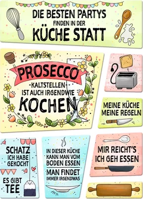 Produktbild von Küchen Kühlschrankmagnete 8er Set mit Thema Kochen im handgemalten Stil Koch Tee
