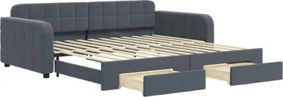 Obrázok produktu pre vidaXL Rozťahovacia posteľ so zásuvkami tmavosivá 100x200 cm zamat