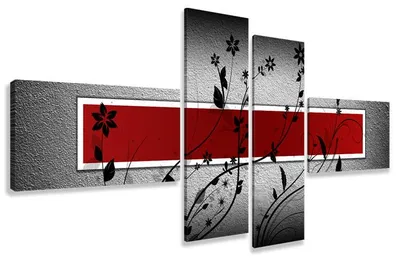 Obrázek produktu pro Obraz na plátně 4-dílný 160x70 cm abstraktní design šedá červená