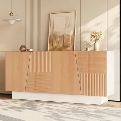 Produktbild von okwish Sideboard mit zwei separate Staurräume, Aufbewahrungsschrank mit verstellbarem Einlegeboden, geometrische Rillenstruktur, Natur