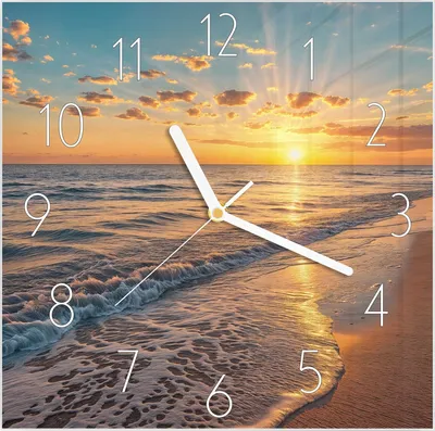 Produktbild von Wanduhr aus Glas mit Motiv Sonnenaufgang Meer- 30 x 30 cm - inkl. Aufhängesystem