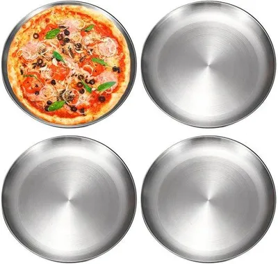 Zdjęcie produktu dla Okrągłe blachy do pizzy, 30 cm - stal nierdzewna - zestaw 4 sztuk