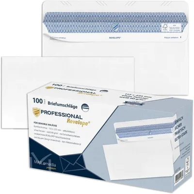 Produktbild von Briefumschläge Revelope DINlang 90g/qm haftklebend ohne Fenster weiß VE=10x100 Stück