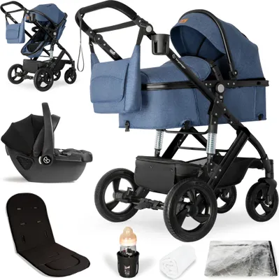 Produktbild von Bergsteiger Nizza 3 in 1 Kinderwagen, Kombikinderwagen Komplettset, Babywanne & Buggy Sportsitz inklusive, Auto-Babyschale & Isofix Station optional