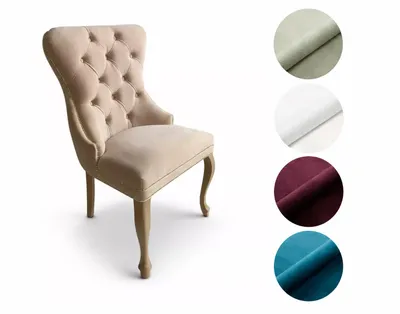 Zdjęcie produktu dla Krzesło Chesterfield Madame 2 - eleganckie krzesło tapicerowane w stylu glamour, beżowy welur, drewniane nogi w wykończeniu jasny rustikal
