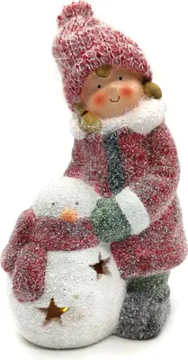 Produktbild von Winterkind Mädchen mit LED Schneemann 27cm Dekofigur Weihnachtsdeko