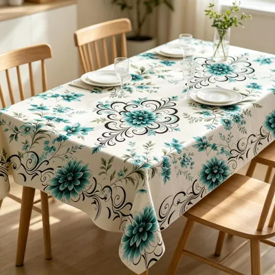 Productafbeelding van Rechthoekige tafelkleed, 100x140 cm, afwasbaar, bloemenmotief, beige en groen