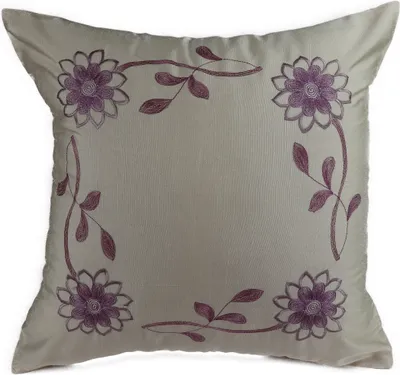 Produktbild von Kissenhülle Dekokissen Kissenbezug Stickerei Seidenoptik 40 x 40 cm Ecru-Lila