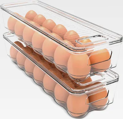 Produktbild von Eierbehälter für kühlschrank -Eierbox mit 14 Fächern, Deckel und Griff, Kunststoff Eier Aufbewahrungsbox, Eierhalter Kühlschrank, Eier Aufbewahrung (2er-Pack)