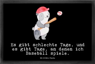 Produktbild von Mr. & Mrs. Panda Schmutzfangmatte Panda Baseball spielen 40 x 60 cm - Schwarz - Geschenk, Bodenvorleger, Fussmatte, Baseballverein, Match, Schmutzmatte, fußmatte