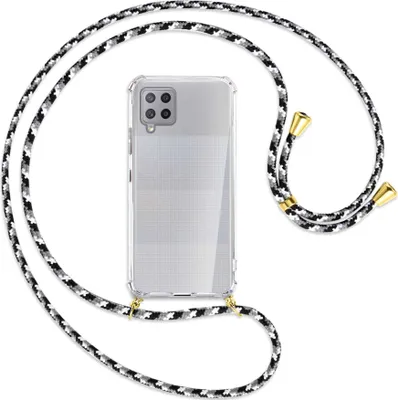 Produktbild von Handykette Backcover-Schutzhülle mit Band (Metall goldfarben) für Samsung Galaxy A42 5G - schwarz/grau/weiß