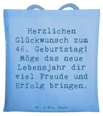 Produktbild von Mr. & Mrs. Panda Beutel Spruch 46. Geburtstag - Sky Blue - Geschenk, umhängebeutel, Einkaufstasche, Geburtstagsideen, besondere Grüße, Geburtstagsgeschenk, Jubiläum