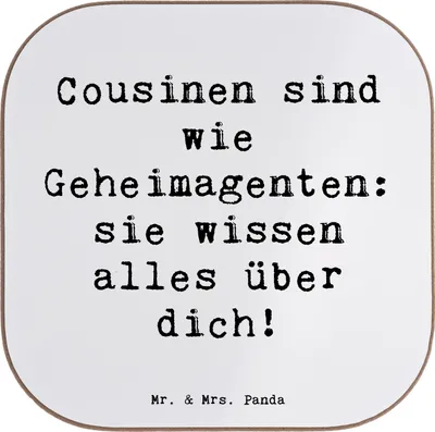 Produktbild von Mr. & Mrs. Panda Personalisierter Bierdeckel Cousinen Geheimagenten - Weiß - Geschenk, wissen alles über dich, einzigartige Designs, Untersetzer, Geburtstagsgeschenke