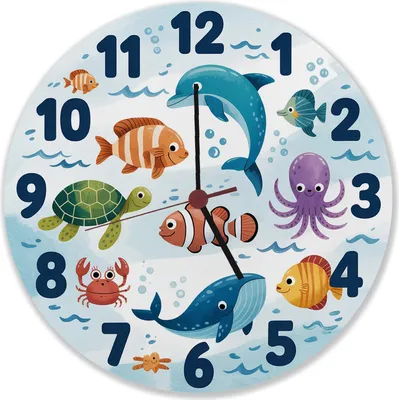 Produktbild von Meerestiere Aquarellstil Kinder Wanduhr aus MDF