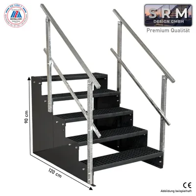 Produktbild von 5 Stufen Standtreppe Modell 2 komplett Anthrazit, Breite 80 cm, Höhe 90 cm 2x Geländer Eckig