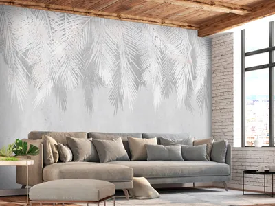 Produktbild von Vlies Fototapete tropische Blätter 400x280 cm Tapeten Wandtapete XXL Palmenblätter Palmen weiß grau b-A-0762-a-a