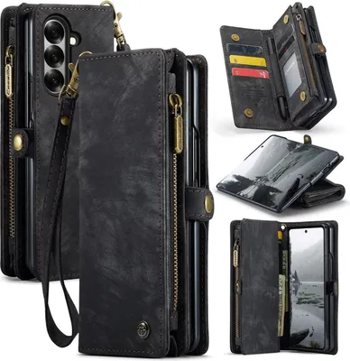 Produktbild von Für Samsung Galaxy Z Fold7 5G CaseMe 008 Kunstleder Multifunktion Zipper Wallet Tasche Schwarz