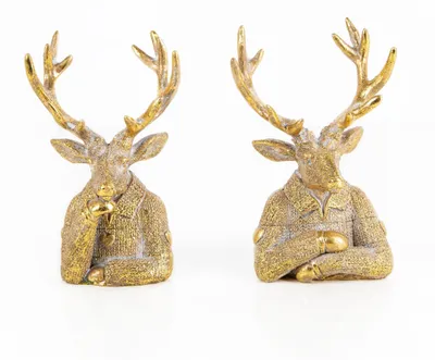Produktbild von 2 edle Hirsch Figuren Weihnachten Dekofigur Rentier Büste16cm