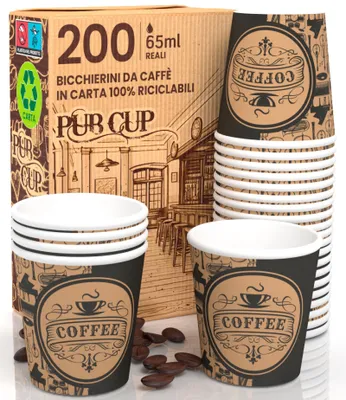 200 Papier-Kaffeebecher, 65 ml, umweltfreundlich, biologisch abbaubar