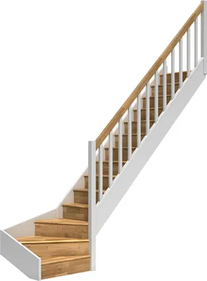 Produktbild von Dolle Raumspartreppe Paris mit Setzstufen Eiche weiß Treppenlauf 1/4 gewendelt unten rechts Rechteckstäbe