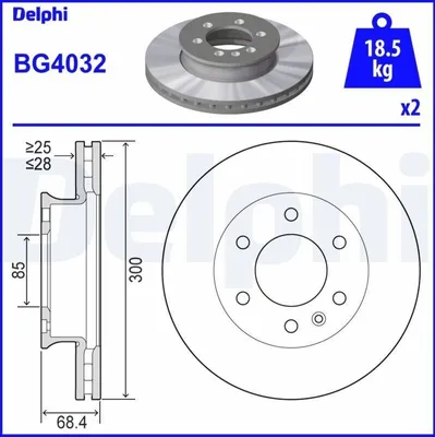 Produktbild von 2x DELPHI Bremsscheibe BG4032 für VW CRAFTER 30-50 Kasten (2E_) 68 4mm 300mm