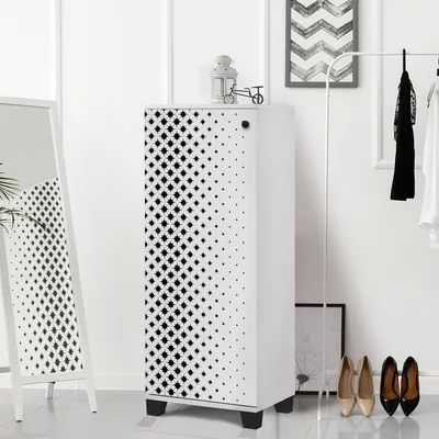 Image de Skye Decor, Filinta 804 - Blanc, meuble à chaussures, blanc, 100 % PANNEAUX DE PARTICULES MÉLAMINÉS, 50 x 38 x 127 cm