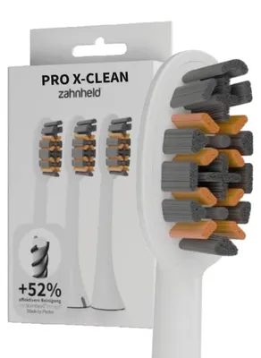 Produktbild von Zahnheld Bürstenkopf Ersatzbürsten Pro X-Clean - ideal für Gero Schallzahnbürste, 3 Stück, Weiß, mittelharte Wechselköpfe, Schallzahnbürstenkopf