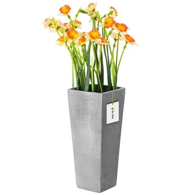 Obrázek produktu pro Keramická váza na květiny šedá betonová podložka v 25 cm Dekorativní stolní váza čtvercové květiny Deco orchidej Moderní glamour