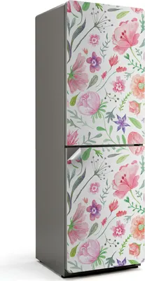 Produktbild von Blumenmuster in Aquarell – Kühlschrank Aufkleber – Klebefolie Kühlschrank – Kühlschrank Nachbildung – Kühlschrankfolie selbstklebend – Küchen Nachbildungation – 60x180 cm