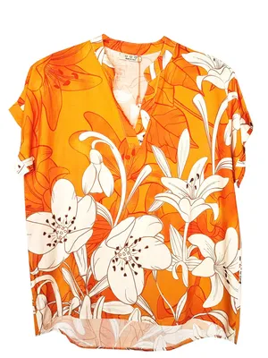 Produktbild von Schlupfbluse Blume Orange 38/40/42 Bluse kurzarm Tunika Sommer