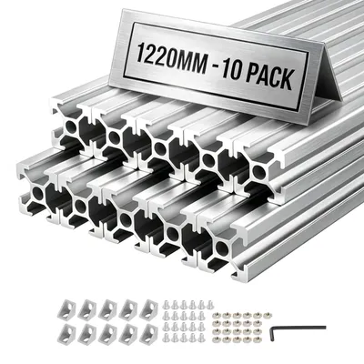 Image de VEVOR Profilé en aluminium 2020, 10 pièces, 122 cm, profilés en aluminium anodisés avec rainure en T, conformes aux normes européennes, profilé extrudé haute résistance, rail en aluminium pour pièces d'imprimantes 3D, établis et montages CNC, couleur argent