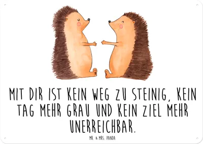 Produktbild von Mr. & Mrs. Panda Schild Igel Liebe DIN A6 - Weiß - Geschenk, tafel, Blechtafel, Türschild, Hochzeitstag, Freundin, Retro Blechschild, Hochzeit, Wandbild