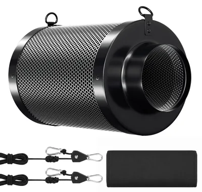 Productafbeelding van Eikuavons actieve koolfilter, model Grow, 100 mm. Koolfilter voor afzuiging, geschikt voor kweekkasten, 250 mm, inclusief voorfilter
