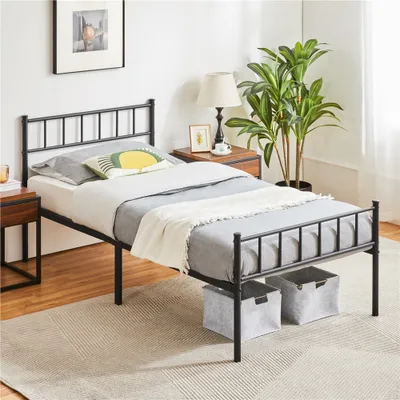 Produktbild von Yaheetech Metallbett Bettrahmen mit Kopfteil Bettgestell aus Metall Gästebett mit Lattenrost für Schlafzimmer Gästezimmer 90 x 200 cm Schwarz