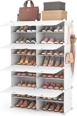 Obrázok produktu pre Organizér na topánky – priestorovo úsporný – 8 poschodí – biely – 32 párov