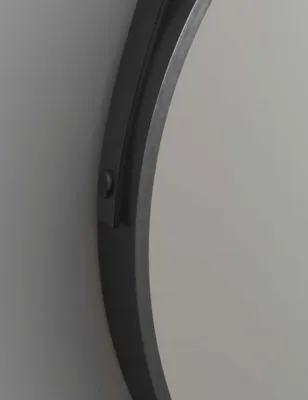 Produktbild von Wandspiegel 50 cm, rund, matt schwarz gold, Aluminiumrahmen, Lederband