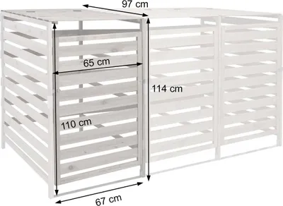 Zdjęcie produktu dla XL 1-pojemnikowa/2-pojemnikowa pokrywa kosza na śmieci HWC-H62, pojemnik na śmieci, 114x67x97cm lite drewno ~ jasnoszary