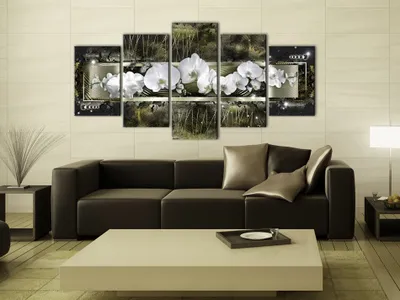 Image de Tableau acoustique Orchidée Fleurs 200 x 100 cm Tableaux Mousse acoustique Absorbeur acoustique haute performance Isolation acoustique Toile 5 pièces Tableau mural Acoustique intérieure Isolation acoustique b-A-0030-b-p