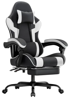 Produktbild von Gaming Stuhl Ergonomisch Verstellbar Kunstleder Bürostuhl Lendenstütze 200KG Schwarz Weiß