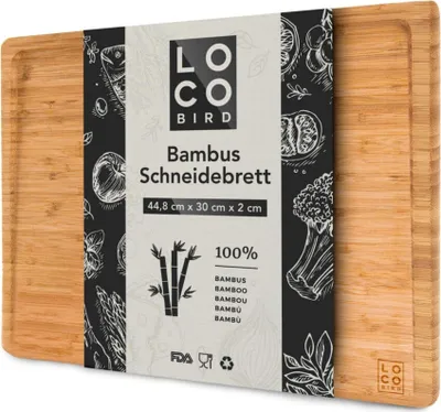 Produktbild von Massives Bambus Schneidebrett mit Saftrille, antibakterielles Bambusbrett, 44,8x30x2 cm