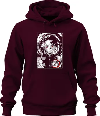 Obrázek produktu pro Demon Slayer Tanjiro halbverbrannt Kimetsu no Yaiba Anime Uni mikina s kapucí Kapuzenpullover, Burgundy, L