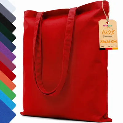 Produktbild von EllaTex Baumwolltasche 22x26 cm – Stoffbeutel aus 100% Baumwolle mit kurzen Henkeln, in Farbe: Rot