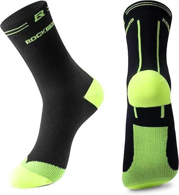 Produktbild von ROCKBROS Fahrradsocken Herren Damen, Atmungsaktiv Hohe Kompression Schnelltrocknend Socken, Anti-Blasen Rutschfeste Antibakteriell Schwarz-Neon L
