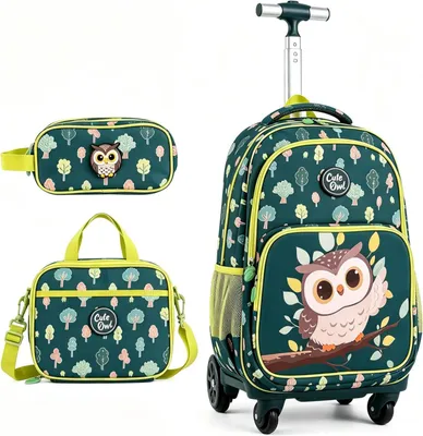 Produktbild von KOMFOTTEU Rucksack mit Rollen, Brotdose und Federmäppchen, Reisegepäck für Kindergarten- & Grundschulkinder