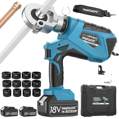 Imagen del producto de Alicate hidráulico de crimpar, incluye 12 adaptadores, funcionamiento inalámbrico, color azul