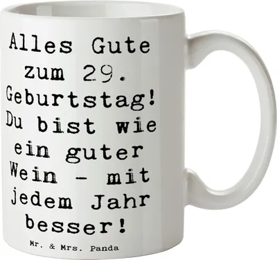 Produktbild von Mr. & Mrs. Panda Tasse Spruch 29. Geburtstag Glückwünsche - Weiß - Geschenk, Teetasse, besondere Menschen feiern, Happy Birthday, Kaffeetasse, Geburtstagsspruch, Alter