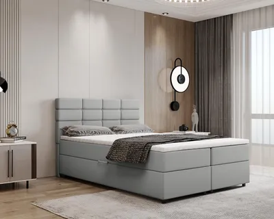 Produktbild von Boxspringbett 140x200, mit Bettkasten, Hellgrau, Matratze und Topper, Doppelbett, REVE, Panda Möbel