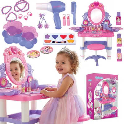 Produktbild von Kinder Schminktisch mit Hocker und Zubehör – Licht & Ton – Spiel-Schminktisch für Mädchen KP2798