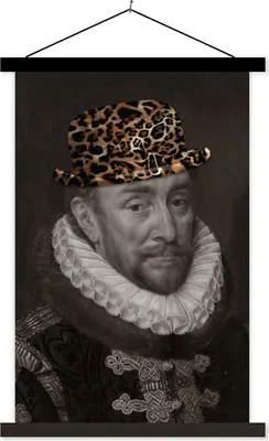 Produktbild von MuchoWow® Textilposter Wilhelm von Oranien - Adriaen Thomasz - Pantherdruck 60x90 cm mit schwarzem Rahmen - Poster Wohnzimmer