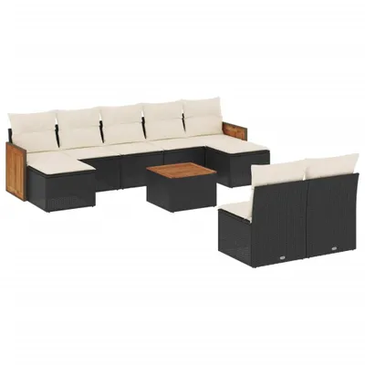 Produktbild von vidaXL 10-tlg. Garten-Sofagarnitur mit Kissen Schwarz Poly Rattan